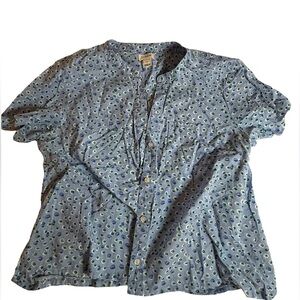 J. Crew Blue Blouse with Green and White Pattern